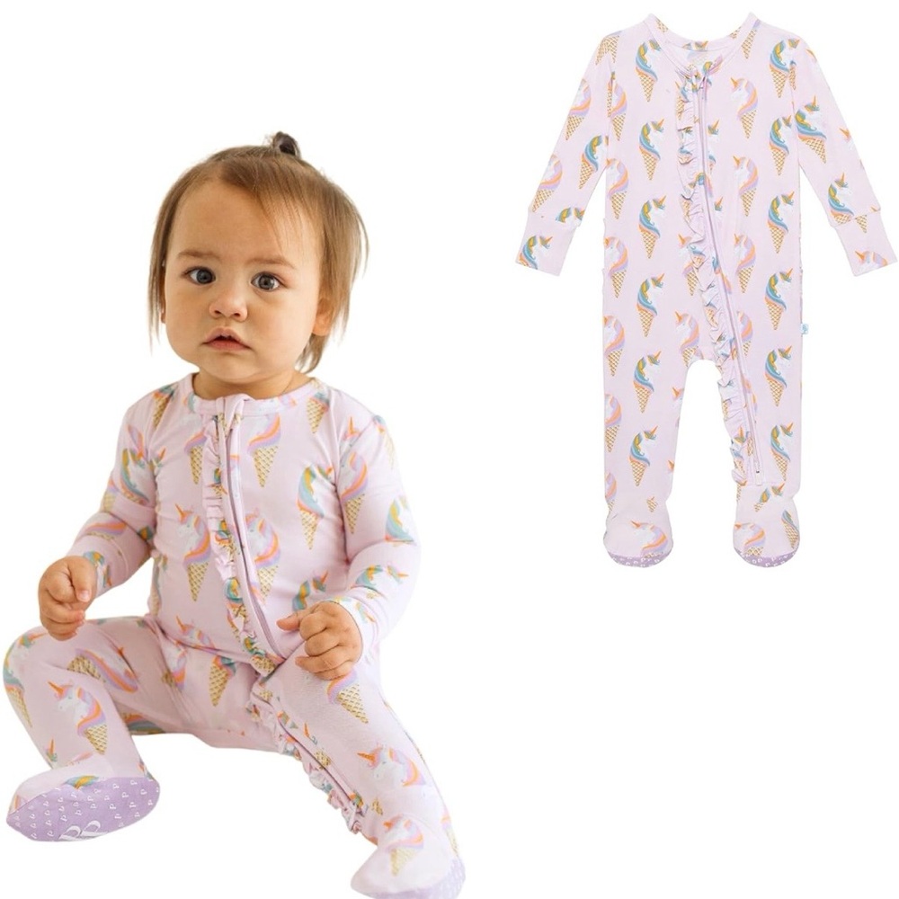 Posh Peanut Pastel Unicorn Ice Cream Kids Footie, Newborn